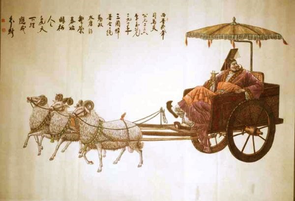 "Dương xa vọng hạnh" thực hiện bằng việc Hoàng đế sẽ cưỡi xe do dê kéo đi khắp hậu cung, chiếc xe dừng ở trước cửa cung của phi tần nào thì nhà vua qua đêm ở đó. (Tranh minh họa).