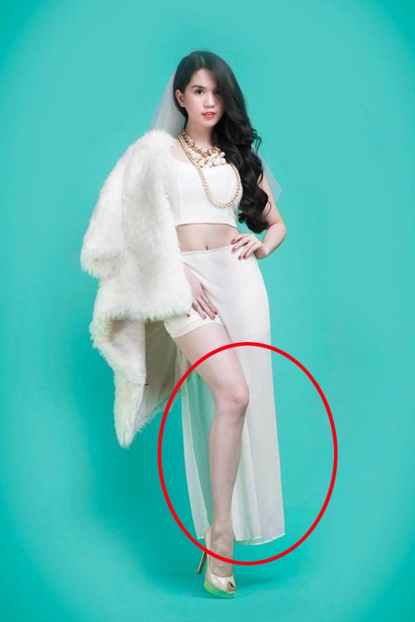 Trước đây, Ngọc Trinh cũng bị photoshop "hại" đến mức chụp toàn thân nhưng chỉ thấy một chân.