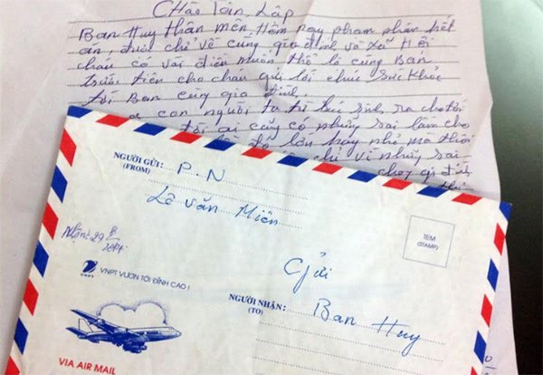 Bức thư ấm áp tình người mà ông Miên gửi cho trung tá Đỗ Quang Huy để nói lời cảm ơn.