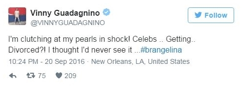 Ngôi sao truyền hình Vinny Guadagnino: "Tôi quá sốc! Không thể tin nổi! Brangelina ly dị ư? Tôi cứ nghĩ chuyện đó không thể xảy ra...".