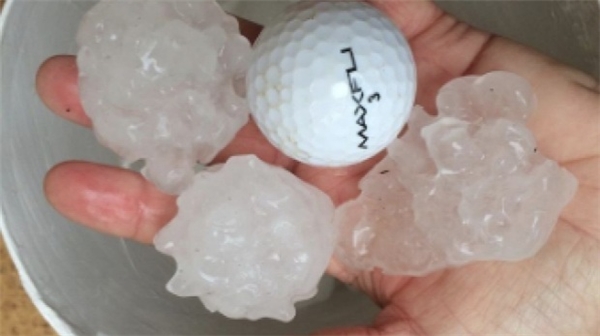 Những viên đá to bằng kích cỡ một quả bóng golf thi nhau rơi xuống trong một trận mưa đá có thể dễ dàng làm vỡ đầu người khác