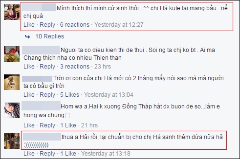 Những bình luận trên mạng về tin đồn Minh Hà mang thai lần thứ 5