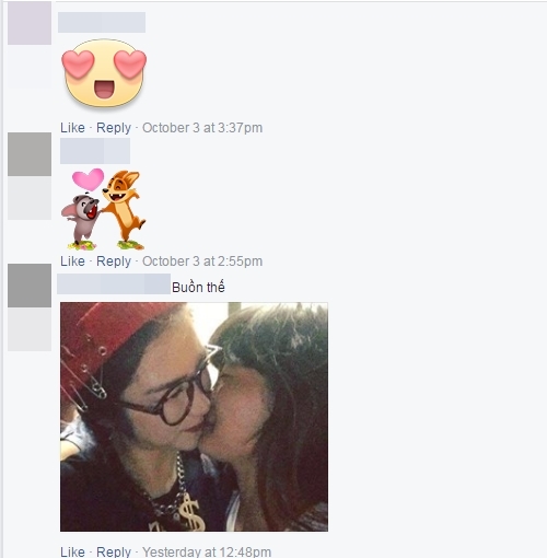 Một người hâm mộ chia sẻ hình ảnh Hòa Minzy "khóa môi" fan đồng giới trên bài đăng của nữ ca sĩ.