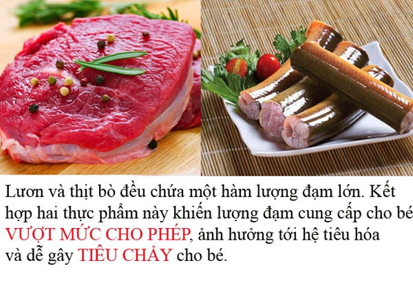 Lươn và thịt bò nấu cùng khiến lượng đạm vượt mức cho phép.