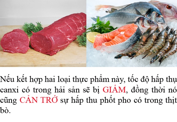 Thịt bò nấu cùng hải sản không có lợi cho bé.