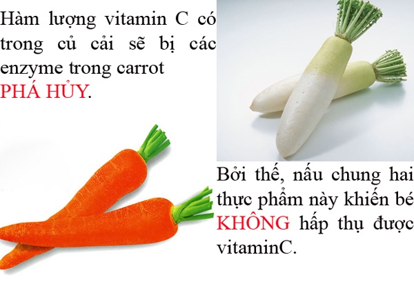 Cà rốt và củ cải cũng được khuyến cáo không nên nấu cùng nhau.