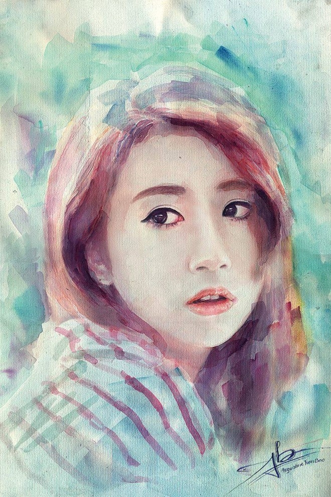 Với hình vẽ Quỳnh Anh Shyn, Tuấn Bảo đạt giải nhất trong cuộc thi do hot girl này tổ chức vào dịp Tết với thể loại màu nước. (Ảnh thông qua Yan)