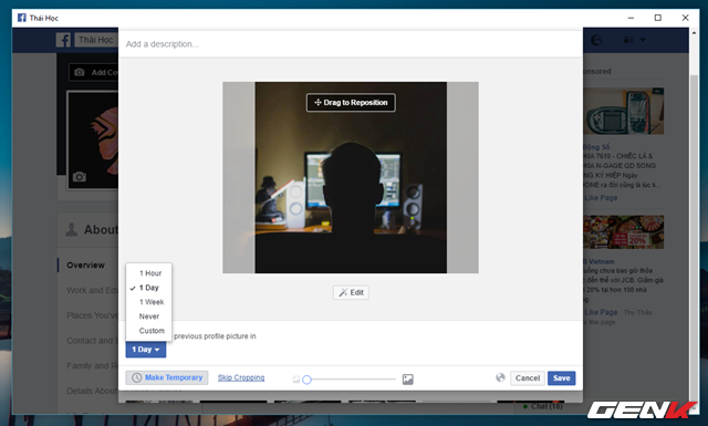 Lúc này lựa chọn thời gian sẽ xuất hiện. Bạn chỉ việc chọn thời điểm mà mình muốn quay về với ảnh Profile cũ là xong. Hãy nhớ nhấn “Save” để lưu lại
