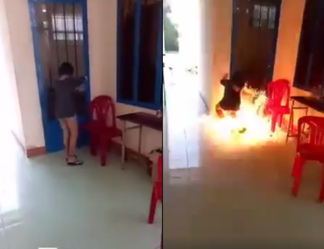 Nữ sinh châm lửa đốt ngay trước cửa phòng y tế của trường