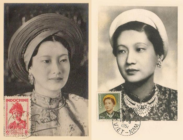 Khuôn mặt Hoàng hậu Nam Phương trên hai chiếc tem được phát hành những năm về trước.