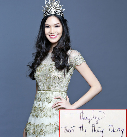 Chữ của Hoa hậu Thùy Dung khá mềm mại và đơn giản các nét.