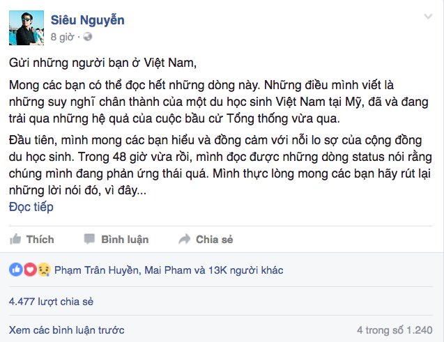 Bức thư của Siêu Nguyễn trên mạng xã hội