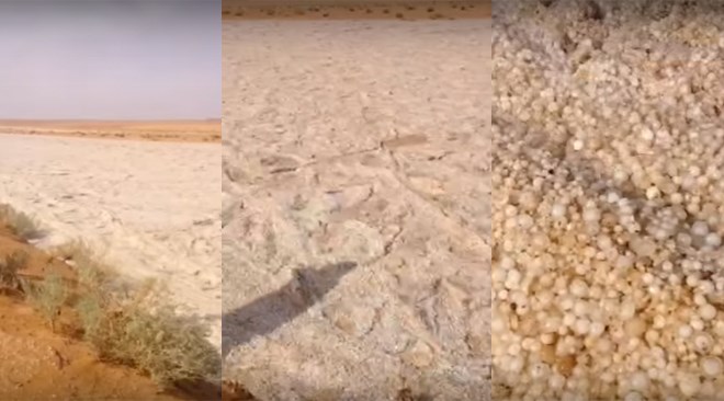 Khi chảy đến khu vực sa mạc, những viên băng không ngừng lại mà vẫn tiếp tục di chuyển, kết hợp với cát bụi và tạo thành dòng sông cát độc nhất vô nhị trên thế giới.